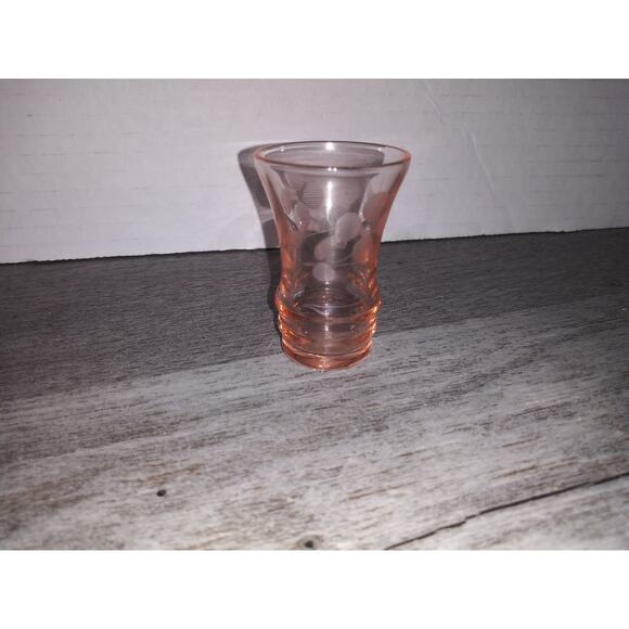 Etched Pink Depression Glass Cordial Flared Shot Glass - Picture 3 of 5